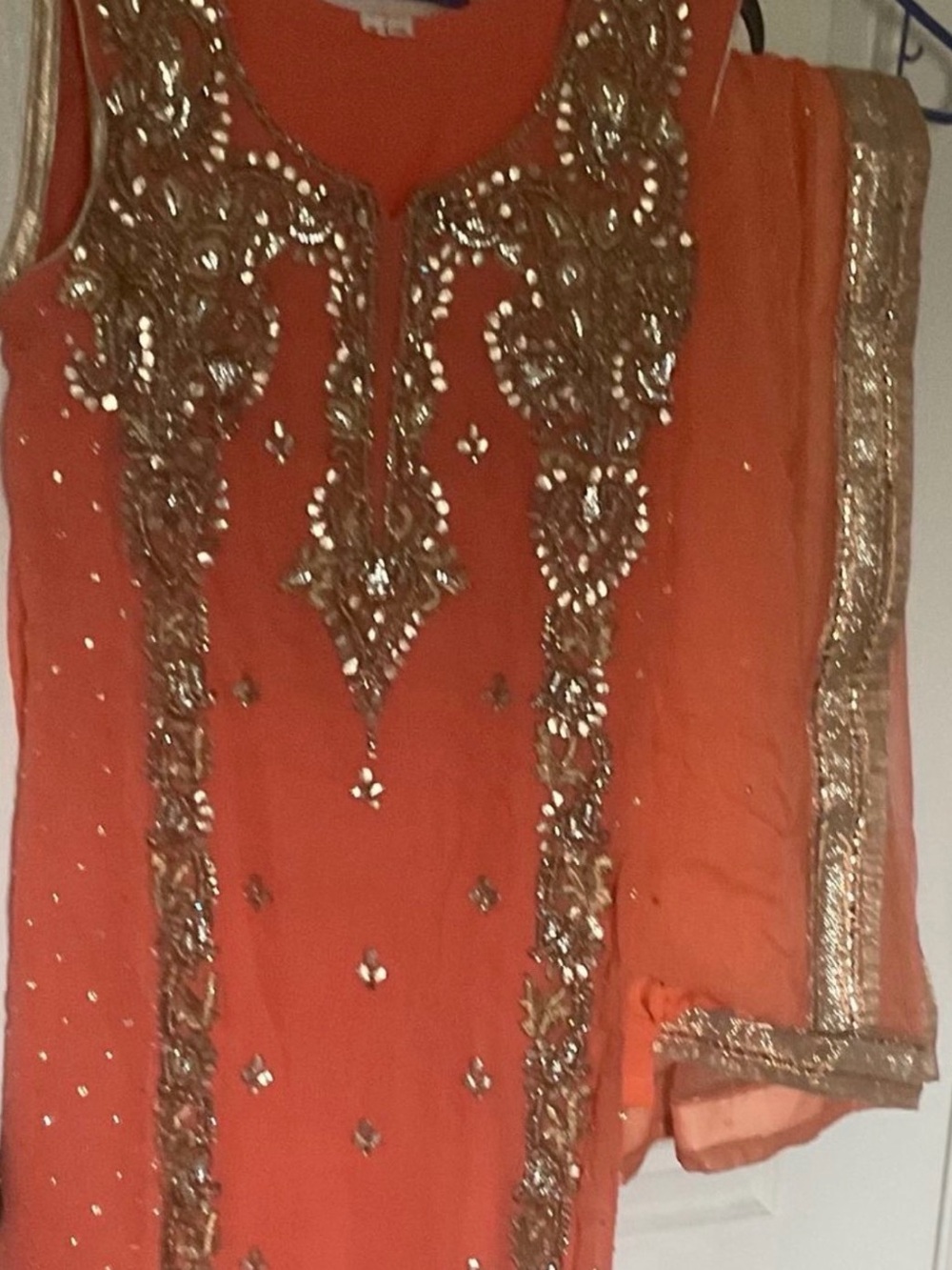 India Boutique Orange Wedding Dress with Gold Embellishment